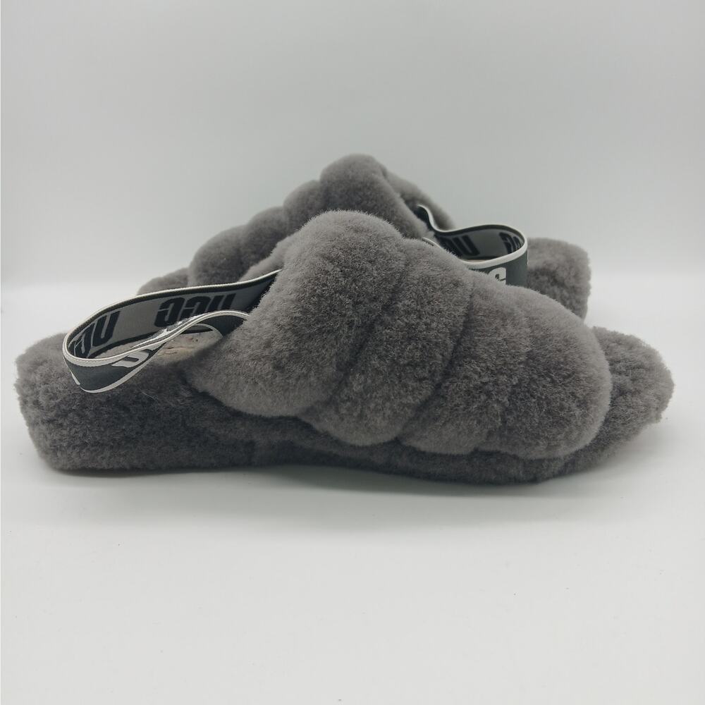 UGG Women's Slip on Fluff Yeah Slide Slipper Shoes Charcoal Gray Size 9 - Picture 6 of 9